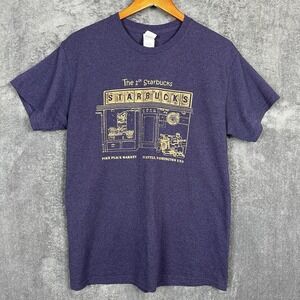 "1st Starbucks" Pike Place Market Seattle Graphic TShirt Blue Unisex *Men M*